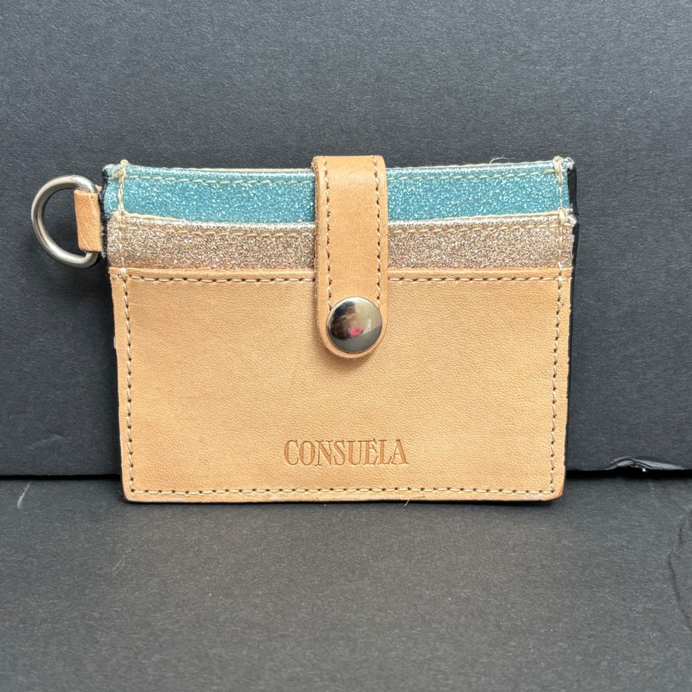 Consuela Card Holder Wallet Womens Tan Make Today Awesome Glitter D-Ring
